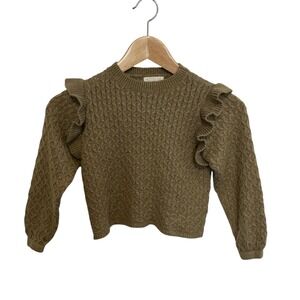 Rylee + Cru 4-5 Years La Reina Honeycomb Knit Ruffle Sweater In Fern